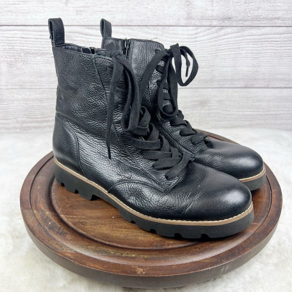 Vionic Leather Womens Ankle Combat Boots Lani Black Size US 6.5 Comfort Shoes
